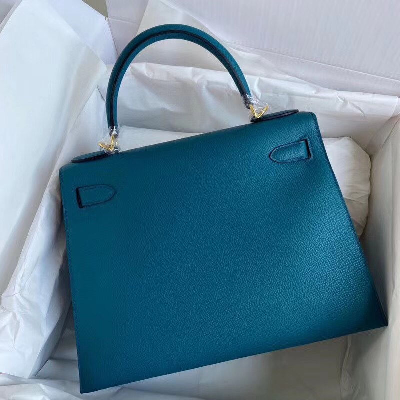 Hermes Kelly 28cm Handbag Shoulder Bag in Blue Paon Epsom Leather